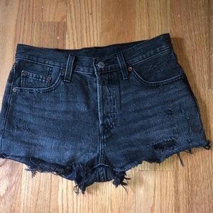 Levi’s dark grey distressed jean shorts